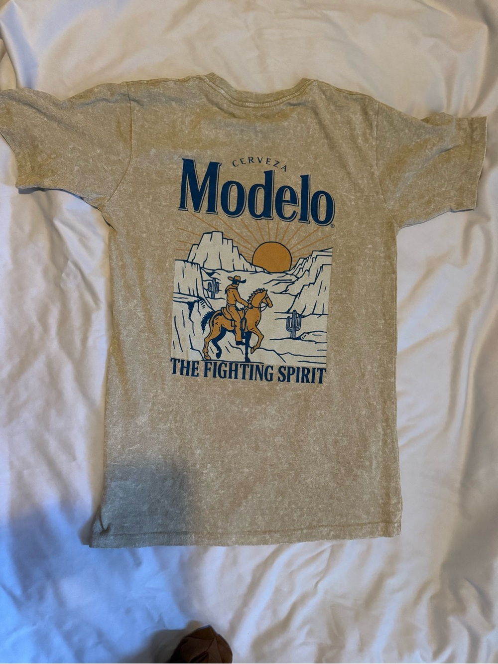 ModelCo Beige Graphic Tee with Navy and Orange Print